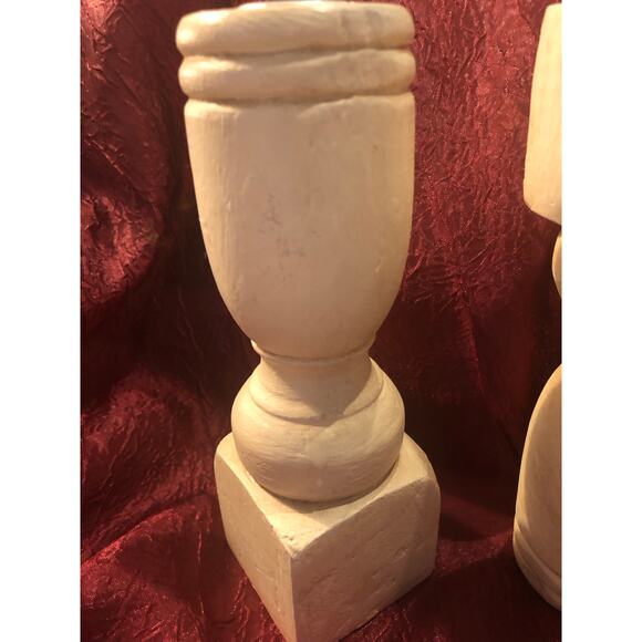 Rustic Country Farmhouse Vibe Candle Holders Wooden Off White 8” - Picture 4 of 6